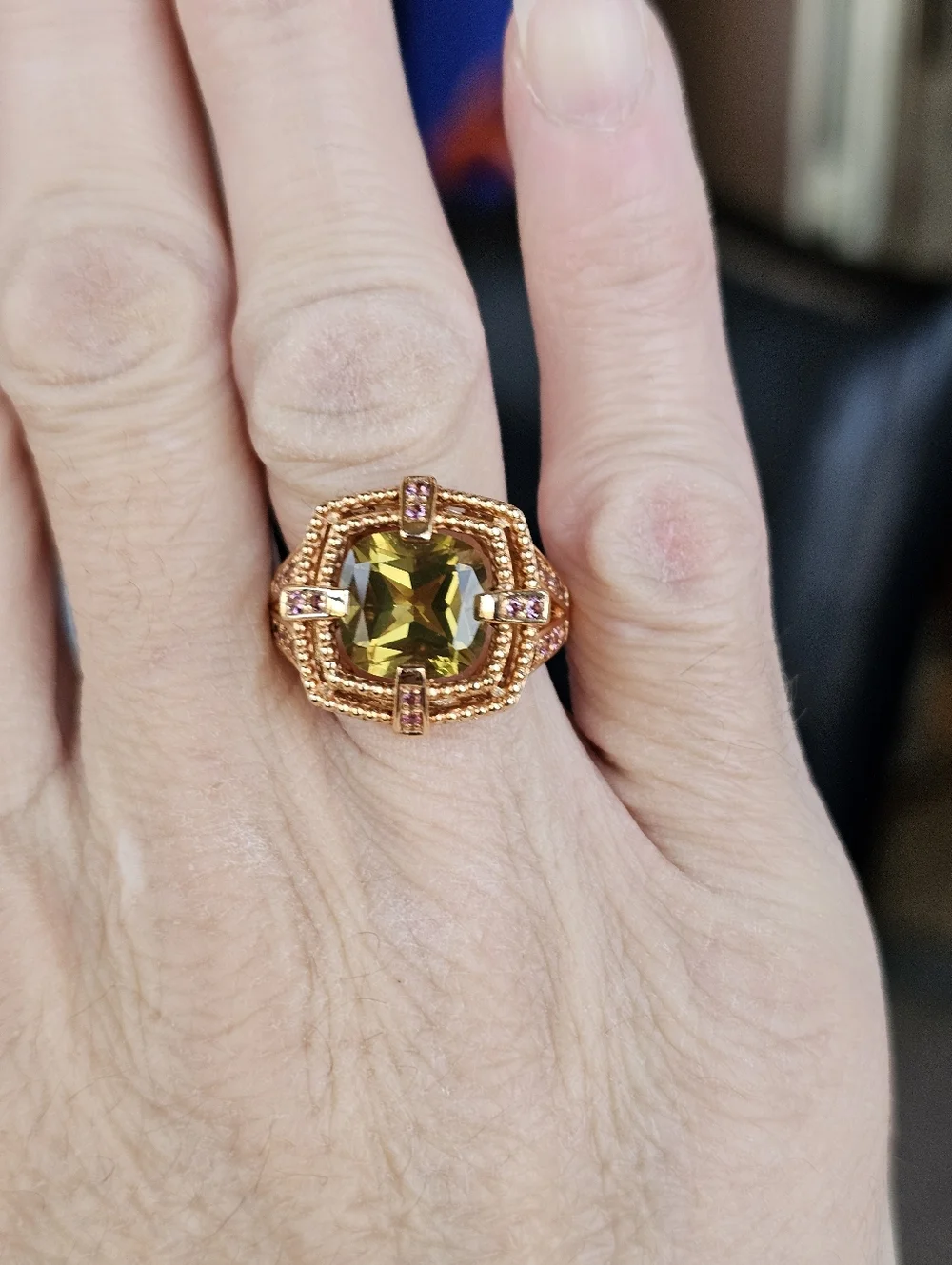 Gorgeous Vintage Peridot & Pink Sapphire Ring Rose Gold Vermeil Size 7! - Picture 7 of 8